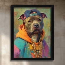 Listing image for Hip Hop Staffy Wall Art Cool Staffordshire Bull Terrier Print Dog In A Hoodie