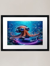 Listing image for DJ Octopus: Underwater Hip Hop Part Framed Wall Art Poster Canvas Print Picture